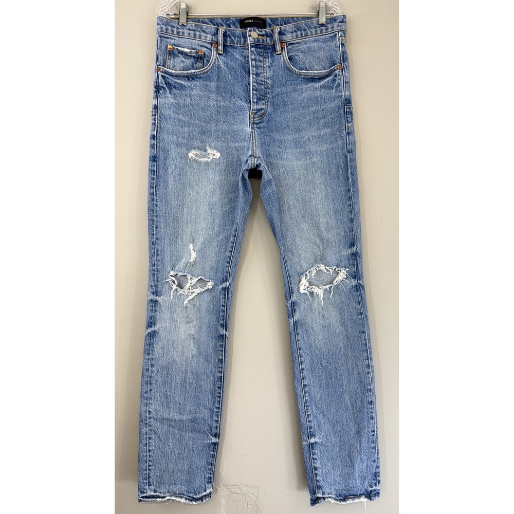 Purple Brand Jeans Men's 33 Slim Straight Style P005 Distressed Patched Denim